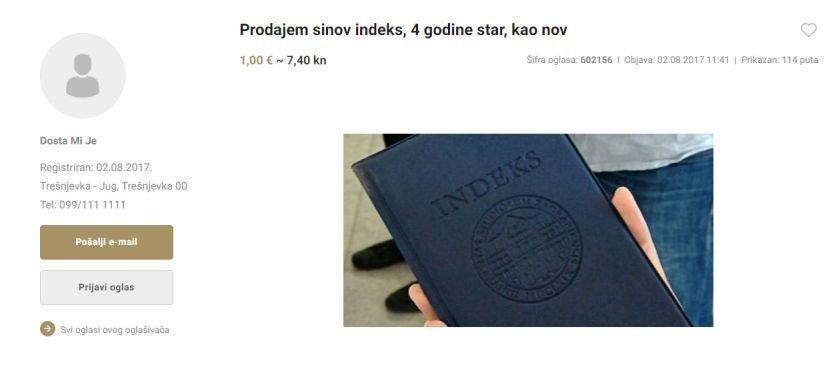 Prodajem sinov index, 4 godine star, kao nov