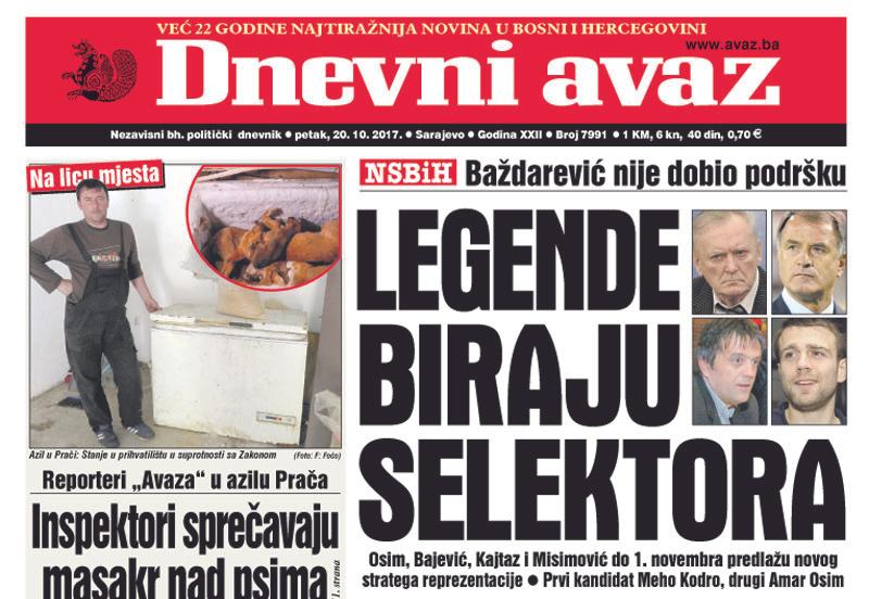 Danas u "Dnevnom avazu" čitajte: Legende biraju selektora