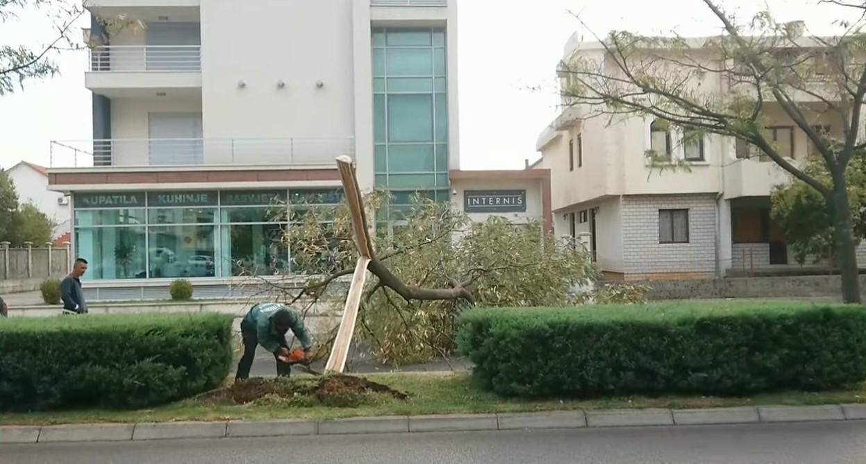 Pogledajte "apokaliptične" scene u Podgorici: Slomljen semafor, drveće po bulevarima, vatra, prašina...