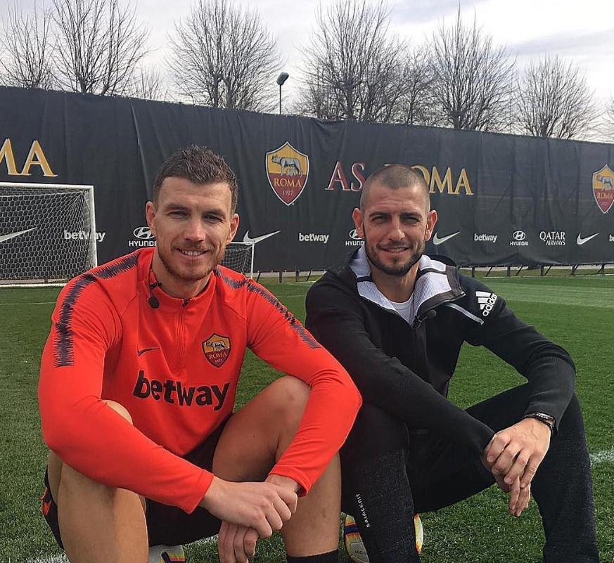 Edin Džeko i Mladen Petrić u duelu na treningu Rome