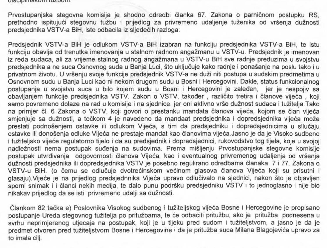 aksimil kojim se objašnjava odbacivanje disciplinske tužbe - Avaz