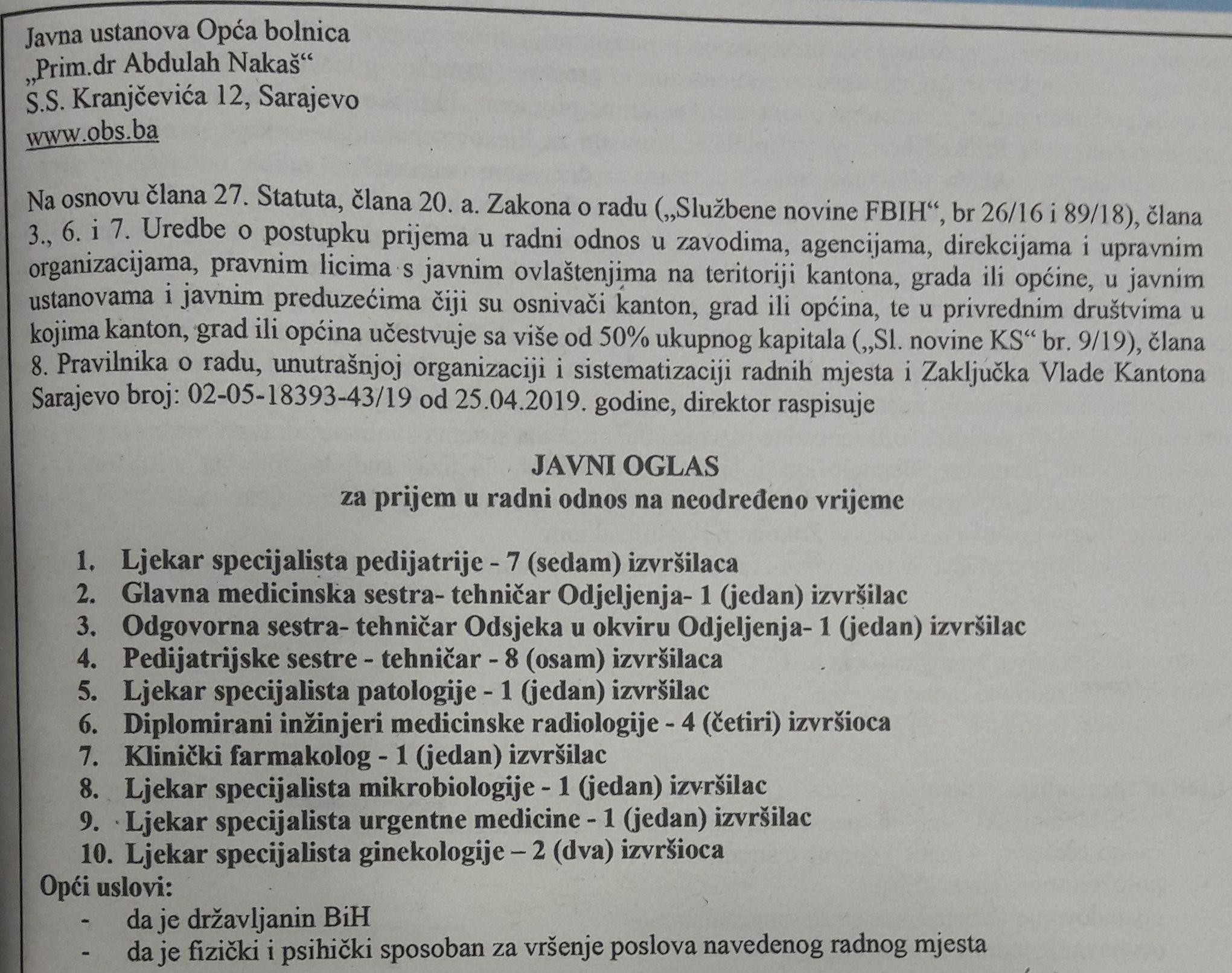 Opća bolnica zapošljava 27 zdravstvenih radnika