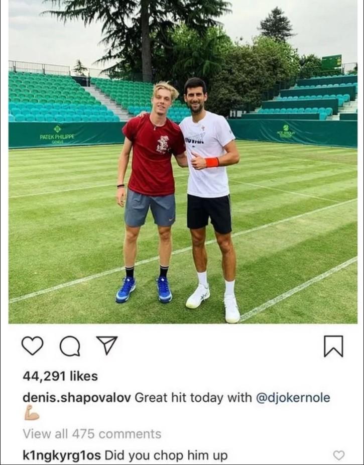 Denis Šapovalov i Novak Đoković nakon treninga - Avaz