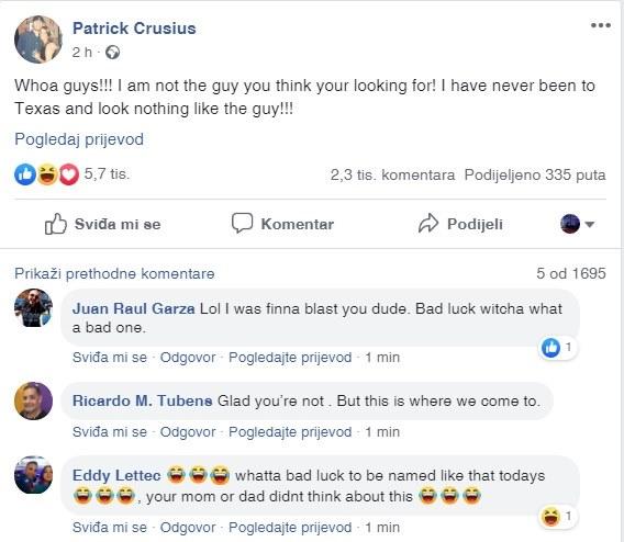 Facebook status Patrika Kruisusa iz Alabame - Avaz