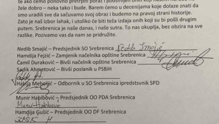 Srebreničani uputili poziv strankama za zajednički nastup na izborima u Srebrenici