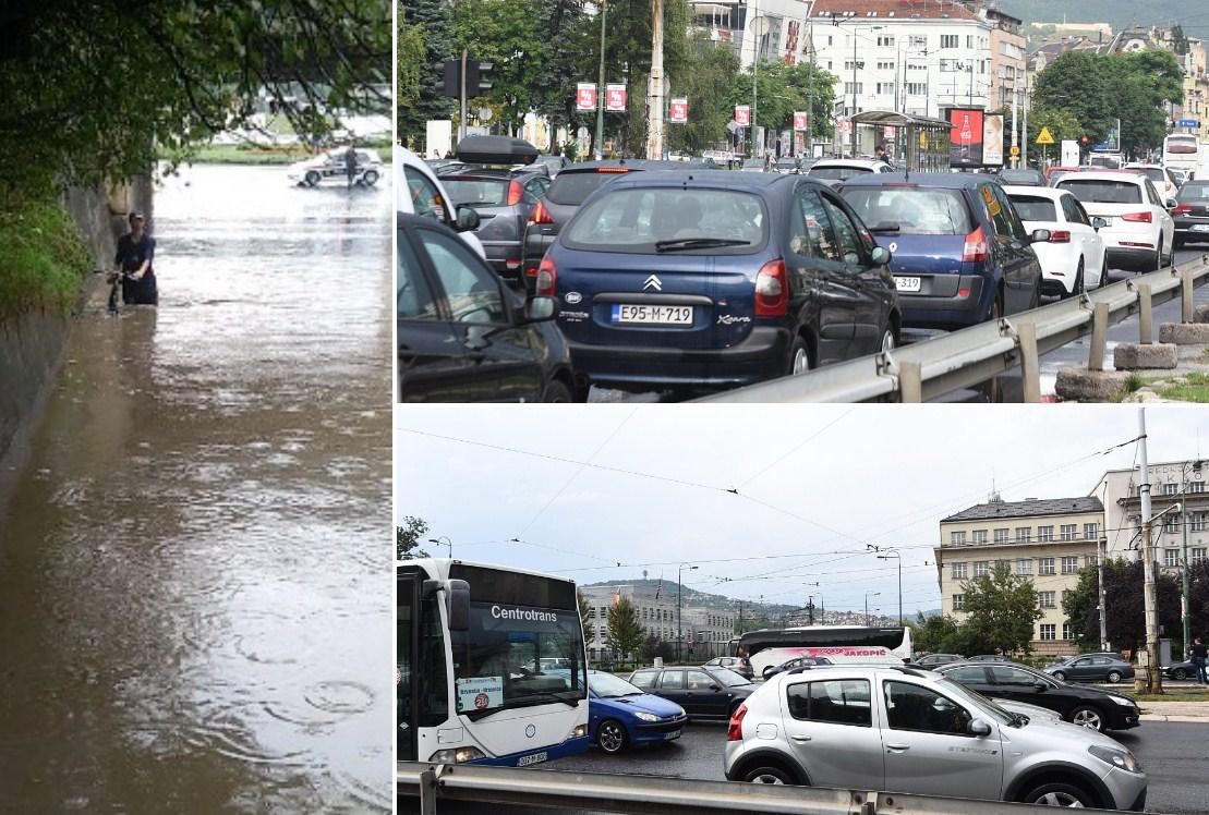 Saobraćajni kolaps u Sarajevu: Nakon kiše zabilježeno nekoliko udesa, podvožnjak u Buča Potoku ponovo poplavljen