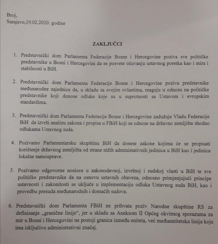 Kako je Federalni parlament odgovorio Narodnoj skupštini RS: Zaključcima me, zaključcima ću te