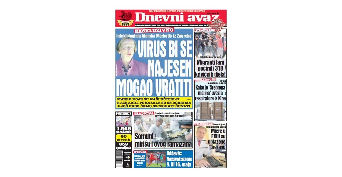 Danas u "Dnevnom avazu" čitajte: Virus bi se najesen mogao vratiti