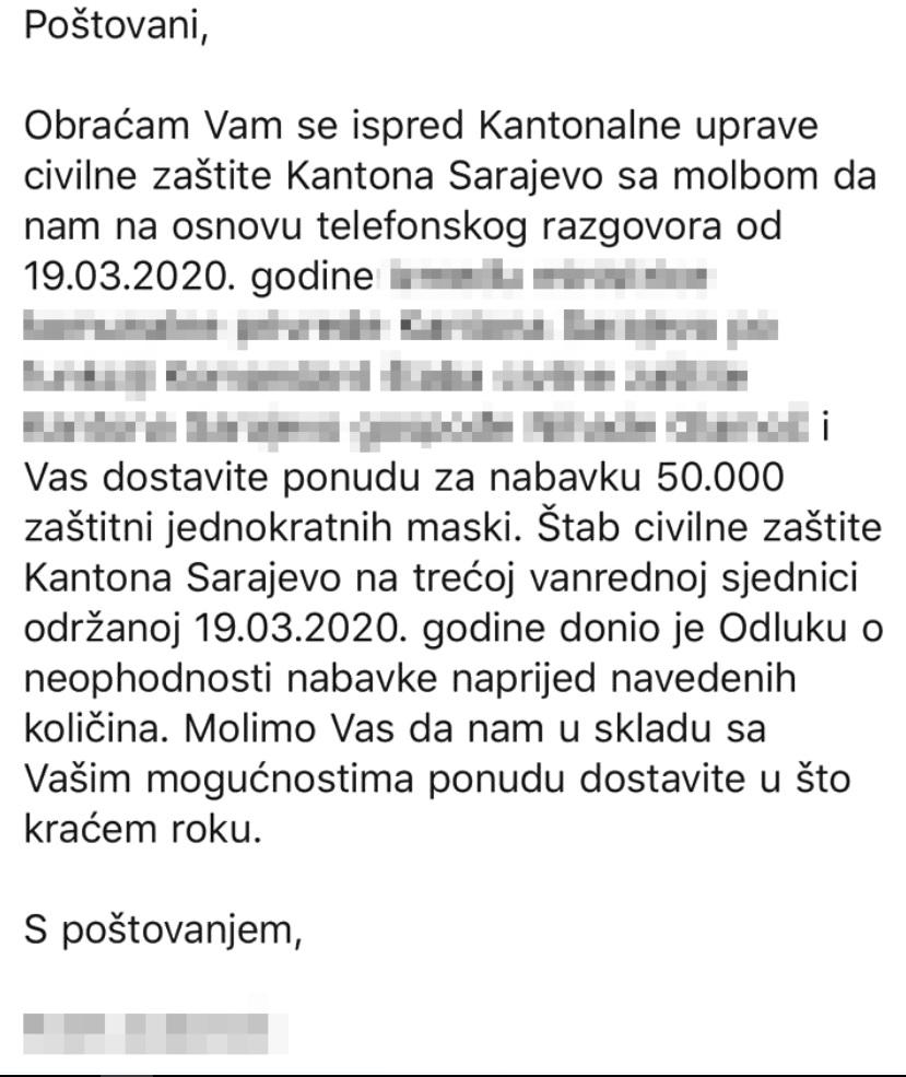 Faksimil dopisa iz Civilne zaštite koji je dobio Bejtović - Avaz