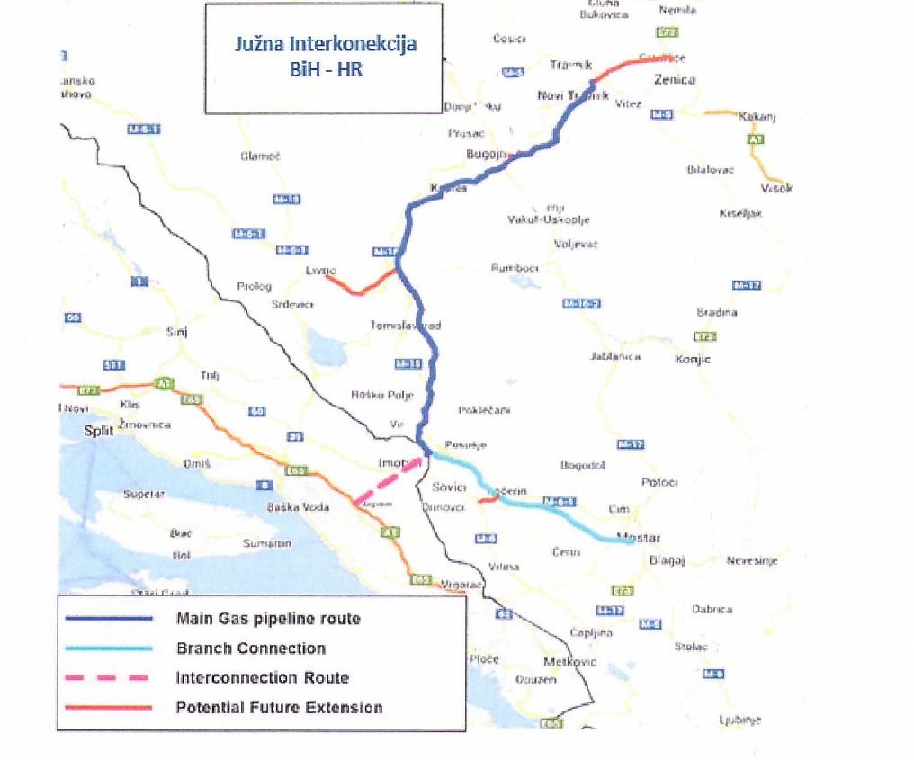 Mapa Južne interkonekcije BiH i Hrvatske - Avaz