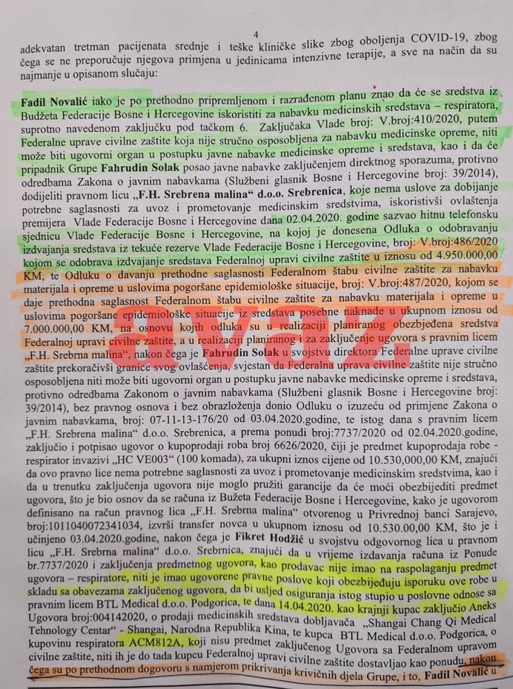 Faksimil Tužilaštva BiH kojim se navodi da je Novalić 2. aprila sazvao hitnu telefonsku sjednicu Vlade FBiH - Avaz