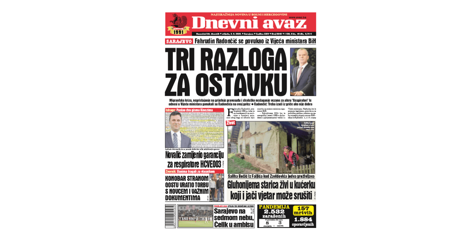 U današnjem broju "Dnevnog avaza" čitajte: Tri razloga za ostavku