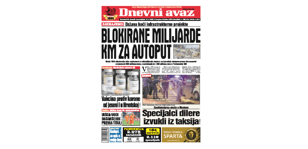 Danas u "Dnevnom avazu" čitajte: Blokirane milijarde KM za autoput