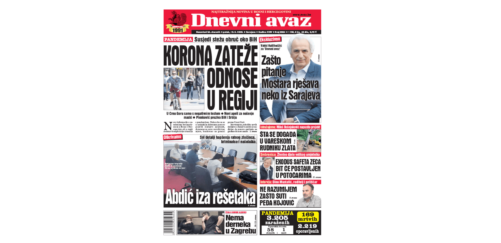 Danas u "Dnevnom avazu" čitajte: Korona zateže odnose u regiji