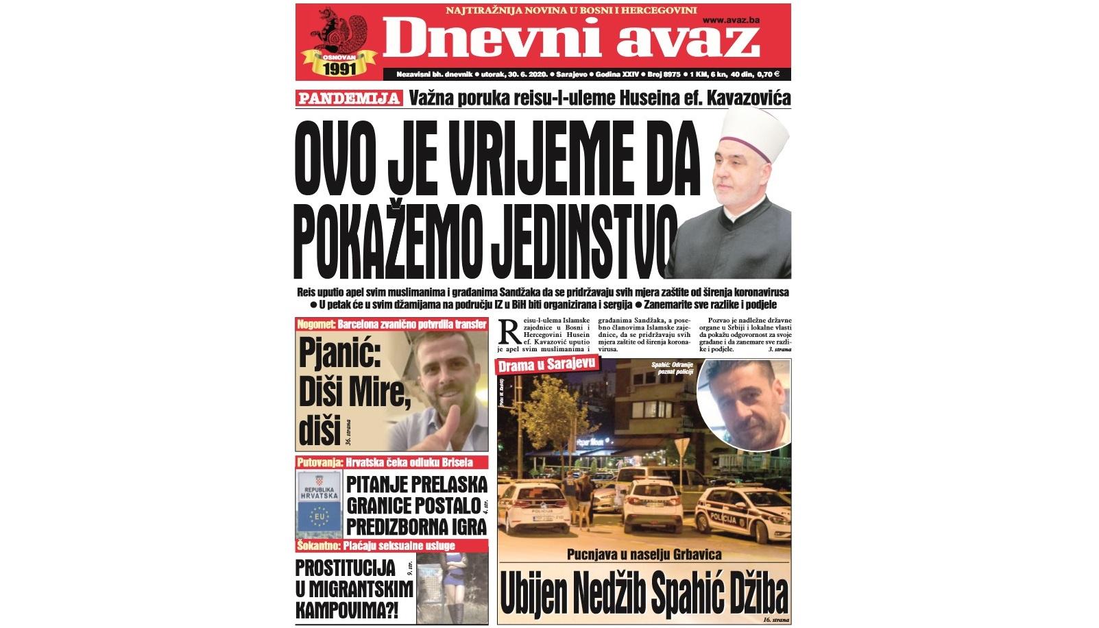 Danas u "Dnevnom avazu" čitajte: Ovo je vrijeme da pokažemo jedinstvo