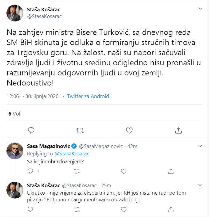 Prepiska Košarca i Magazinovića na Twitteru - Avaz