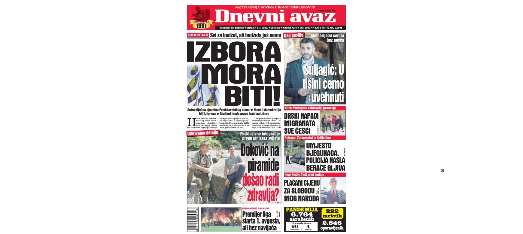 U današnjem broju "Dnevnog avaza" čitajte: Izbora mora biti