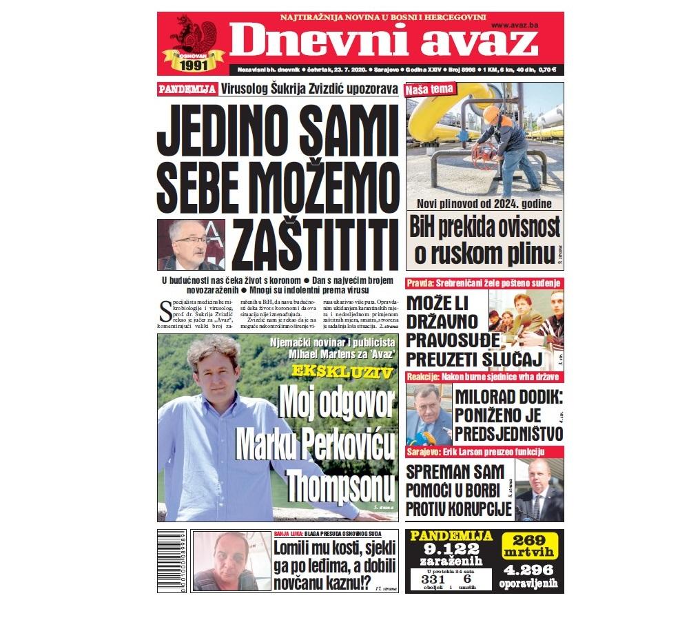 Danas u "Dnevnom avazu" čitajte: Virusolog Šukrija Zvizdić upozorava: Jedino sami sebe možemo zaštititi