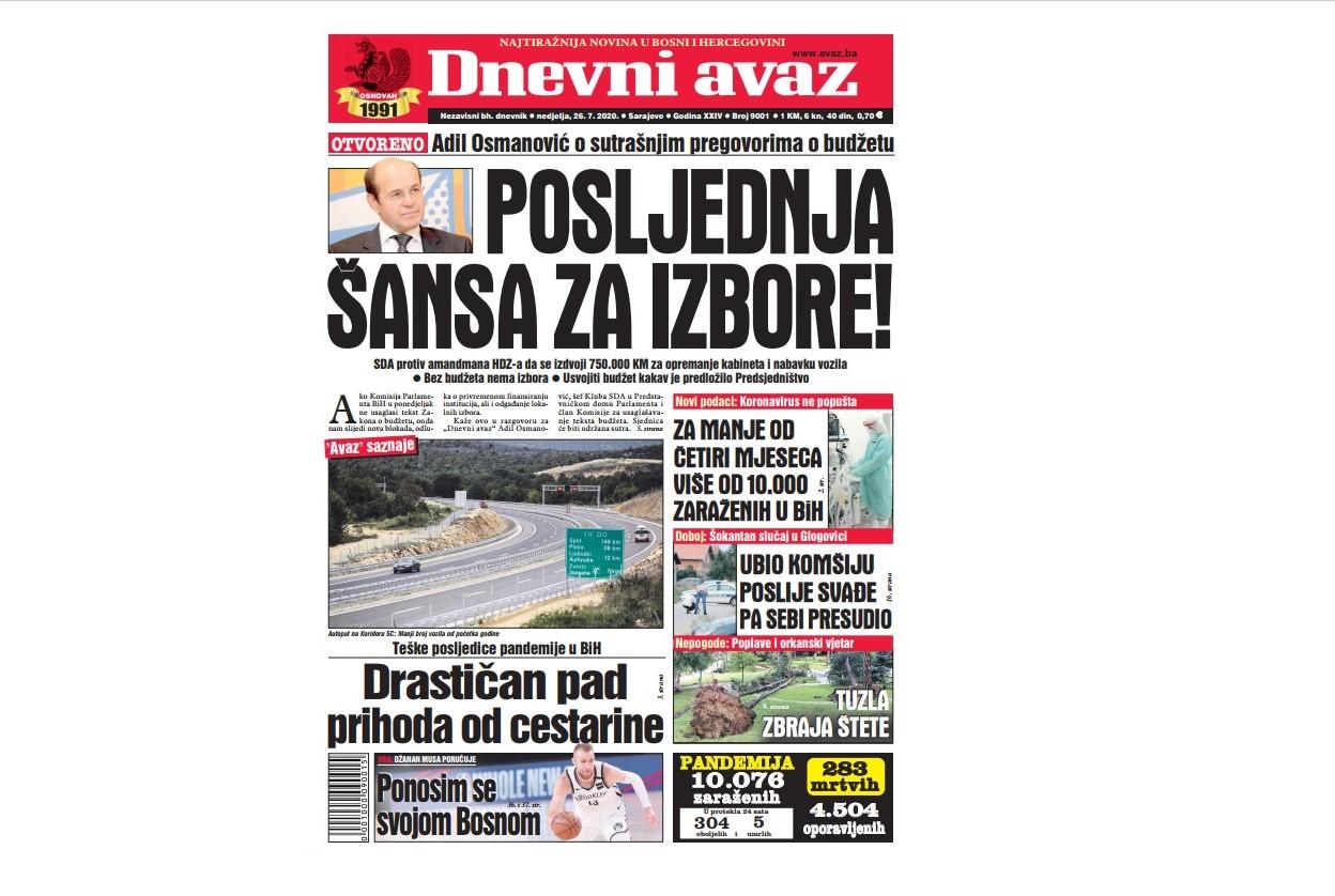 Danas u "Dnevnom avazu" čitajte: Posljednja šansa za izbore!