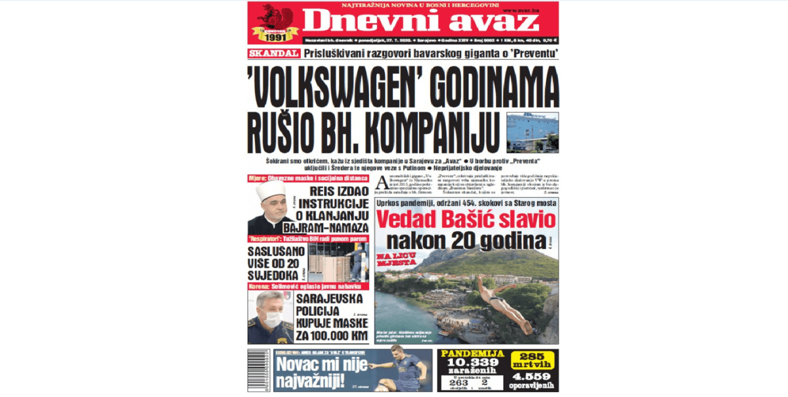 Danas u "Dnevnom avazu" čitajte: "Volkswagen" godinama rušio bh. kompaniju