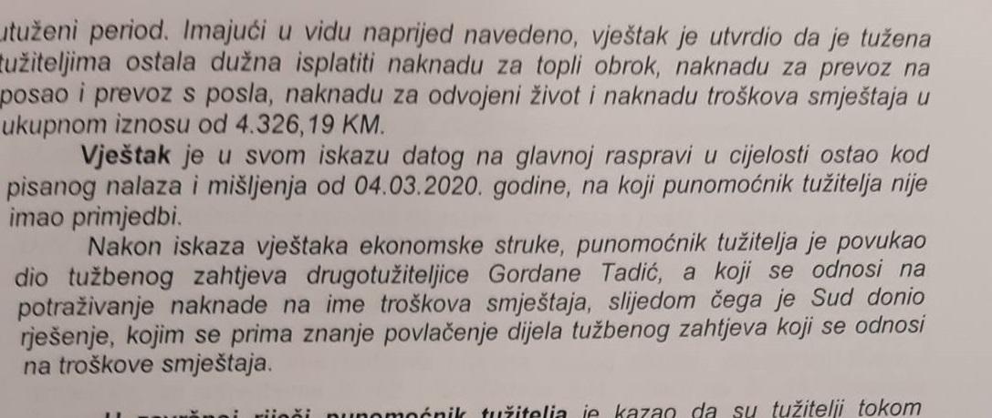 Dio presude koji potvrđuje da je povučeno potraživanje - Avaz