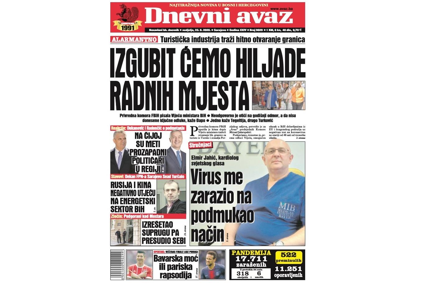 Danas u "Dnevnom avazu" čitajte: Izgubit ćemo hiljade radnih mjesta