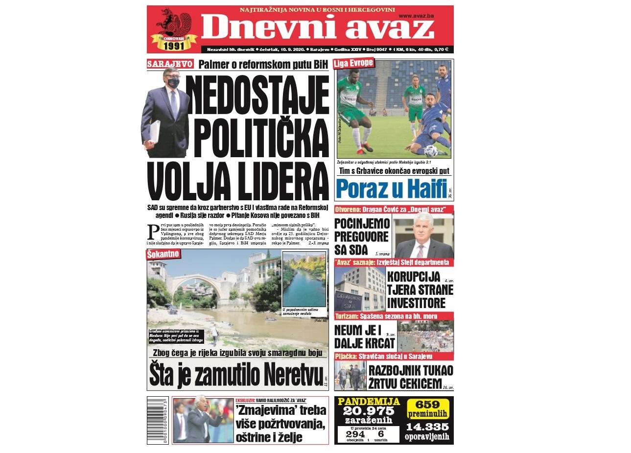 Danas u "Dnevnom avazu" čitajte: Nedostaje politička volja lidera