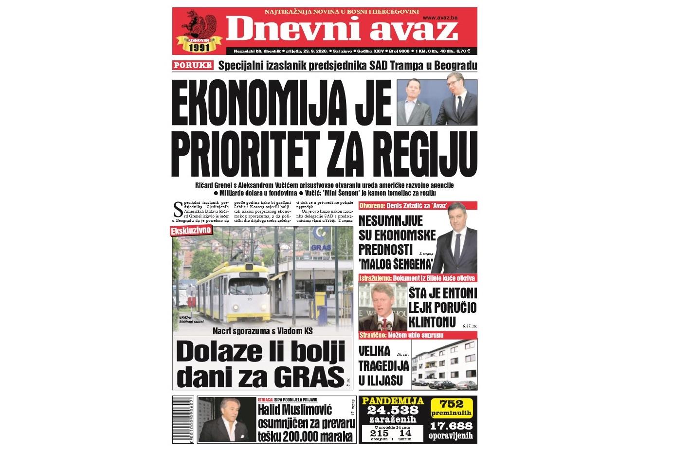 Danas u "Dnevnom avazu" čitajte: Ekonomija je prioritet za regiju