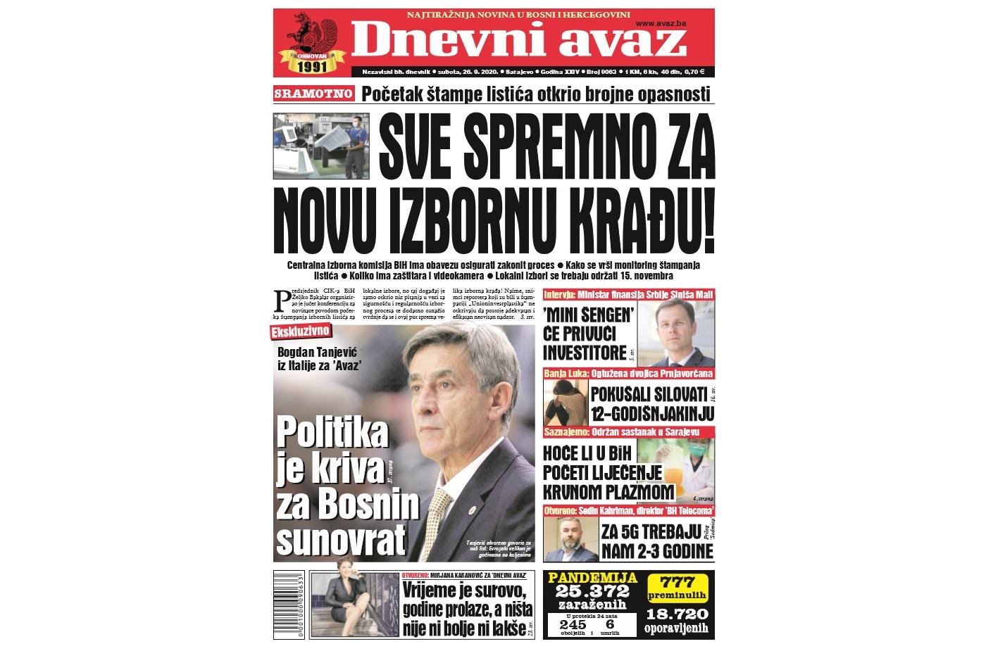 Danas u "Dnevnom avazu" čitajte: Sve spremno za novu izbornu krađu!