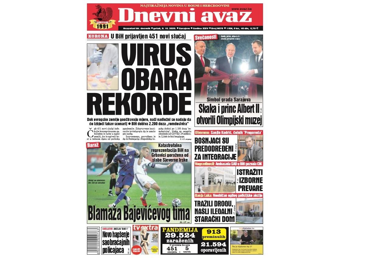 Danas u "Dnevnom avazu" čitajte: Virus obara rekorde