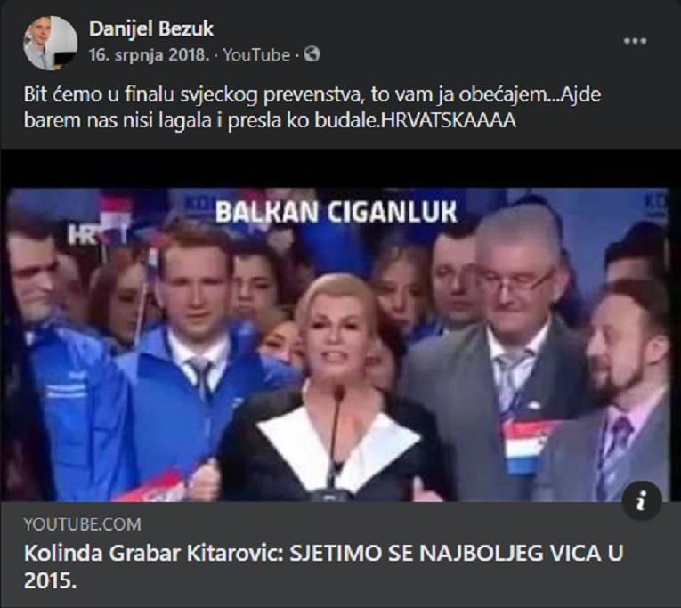 Status Danijela Bezoka na Facebooku - Avaz