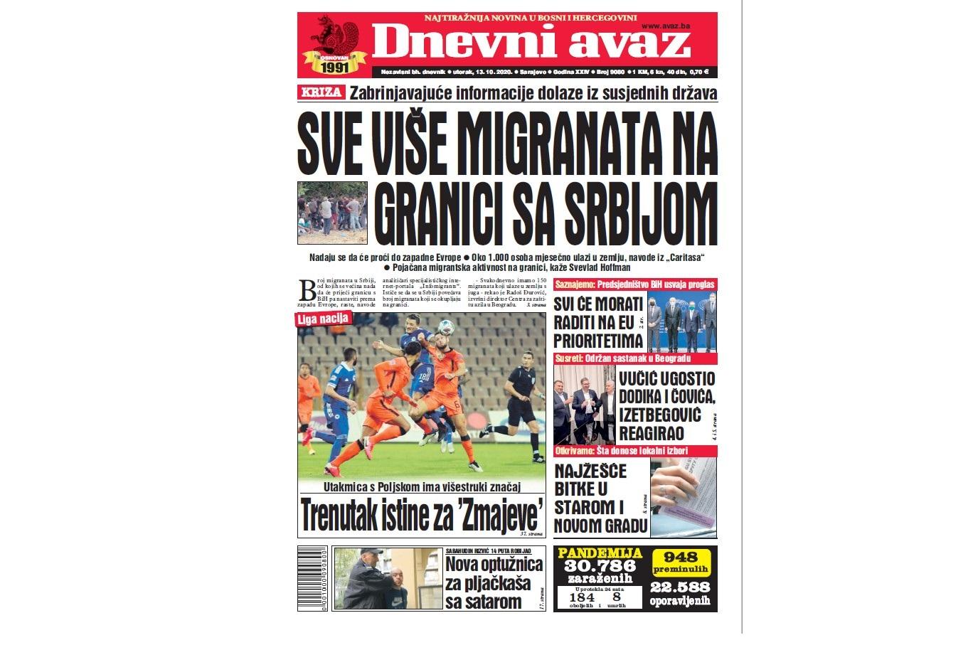 Danas u "Dnevnom avazu" čitajte: Sve više migranata na granici sa Srbijom