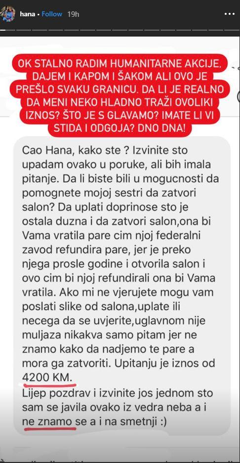 Nepoznata osoba od Hane Hadžiavdagić tražila novac - Avaz