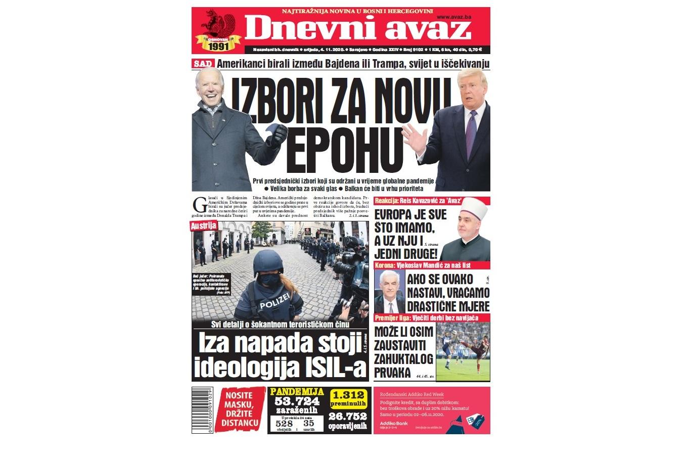 U današnjem broju "Dnevnog avaza" čitajte - Izbori za novu epohu