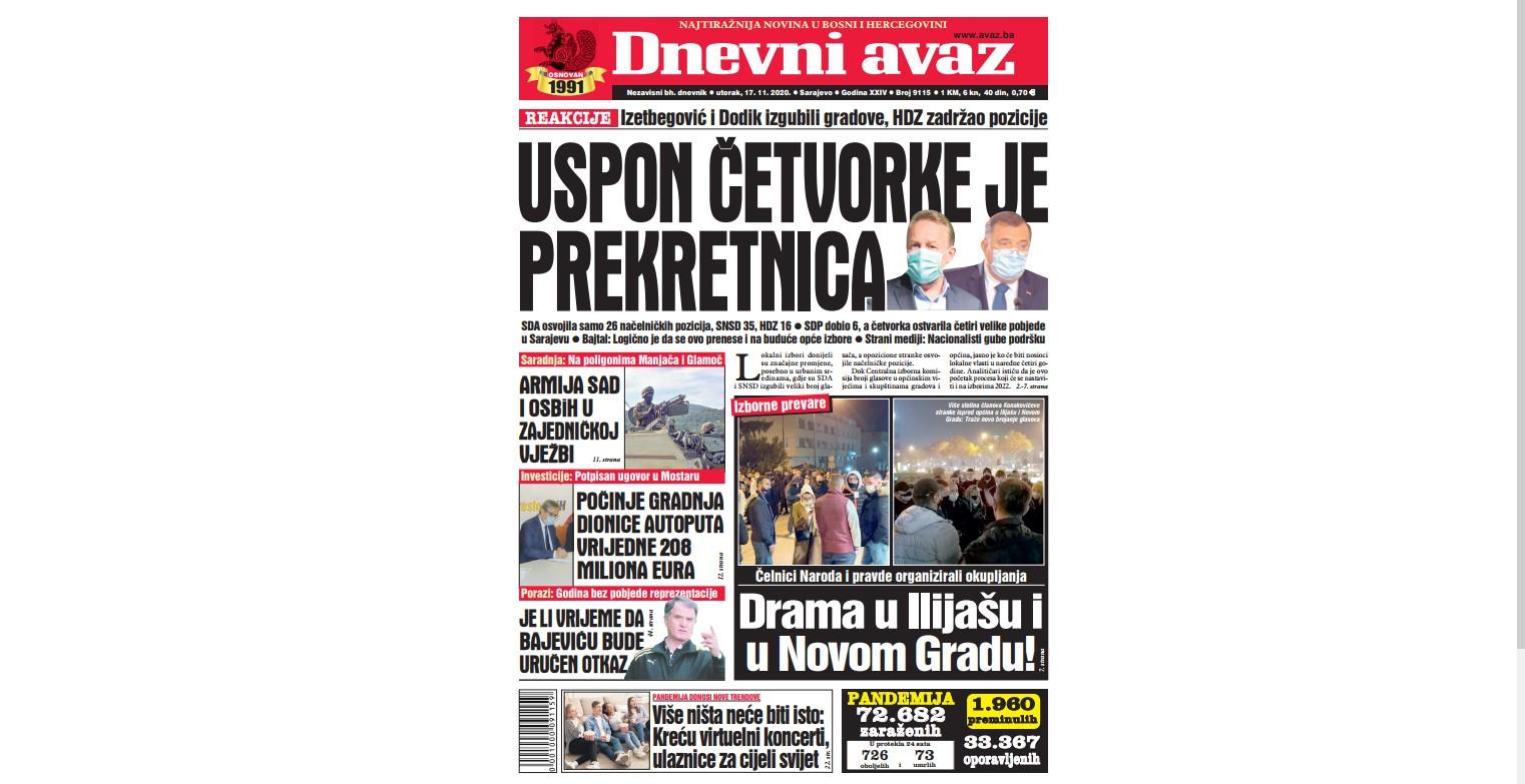 Danas u "Dnevnom avazu" čitajte: Uspon četvorke je prekretnica