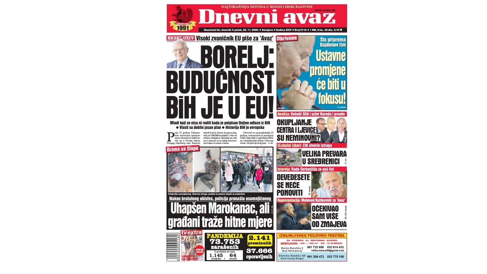 Danas u "Dnevnom avazu" čitajte: Borelj: Budućnost BiH je u EU!