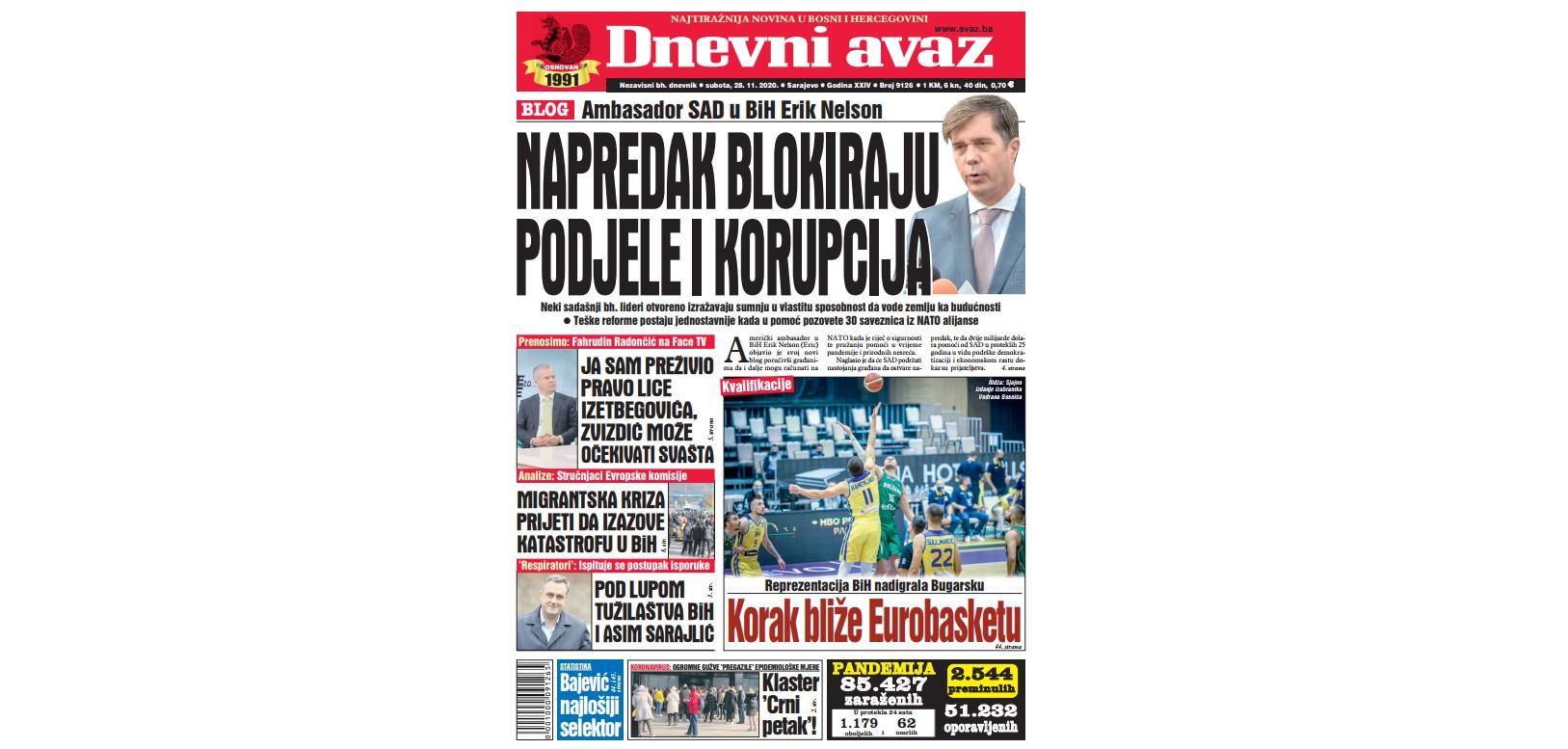 Danas u "Dnevnom avazu" čitajte: Napredak blokiraju podjele i korupcija