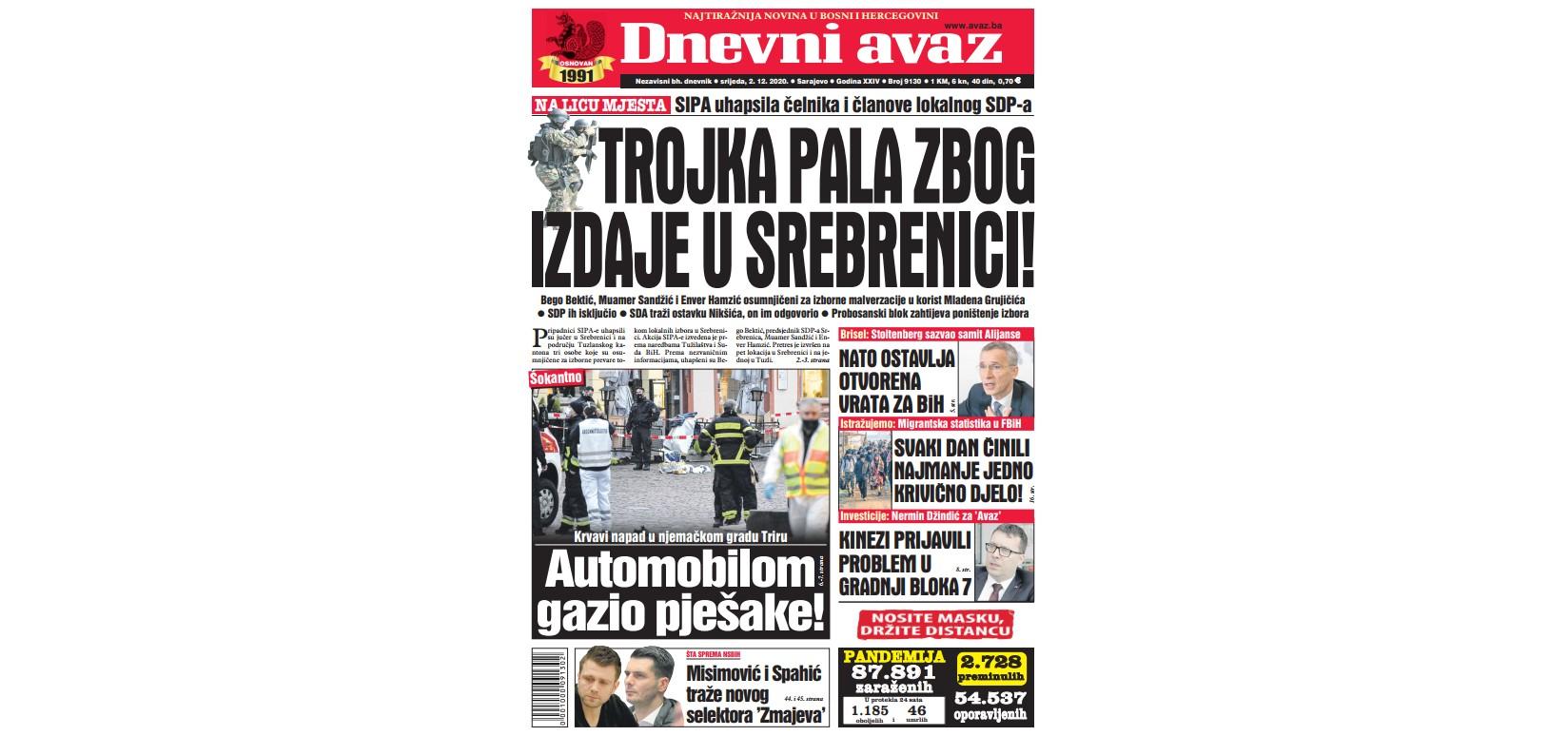 Danas u "Dnevnom avazu" čitajte: Trojka pala zbog izdaje u Srebrenici!