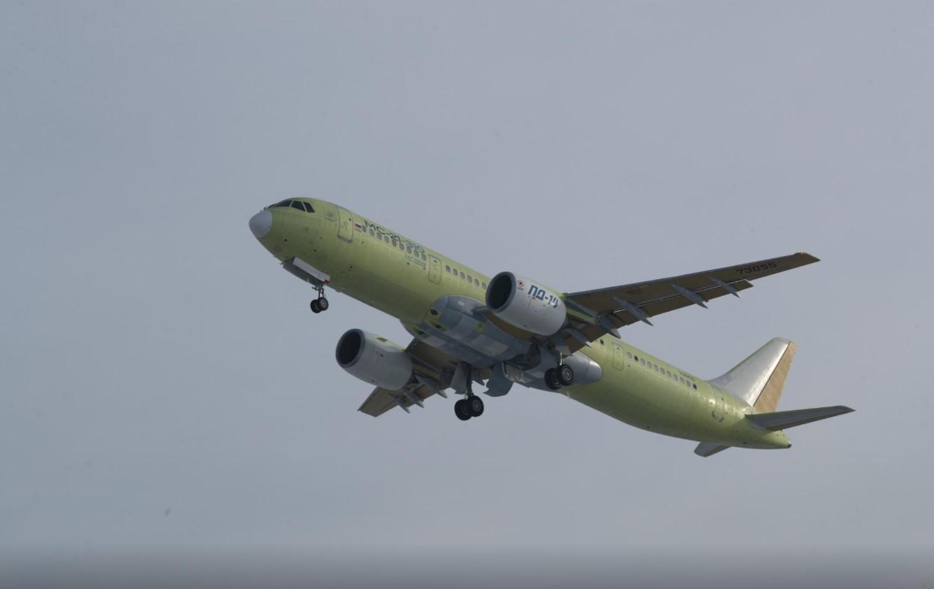 An MS-21-310 passenger plane with Russian-developed PD-14 engines ascends during a test flight in Irkutsk, Russia, December 15, 2020. - Avaz