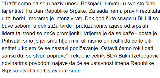 Izetbegović  najavio da će podnijeti apelaciju Ustavom sudu BiH za ukidanje imena RS - Avaz