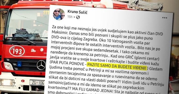 Zagrebački vatrogasac na Facebooku: Rekli su nam da ne idemo u Petrinju, nego da budemo viđeni