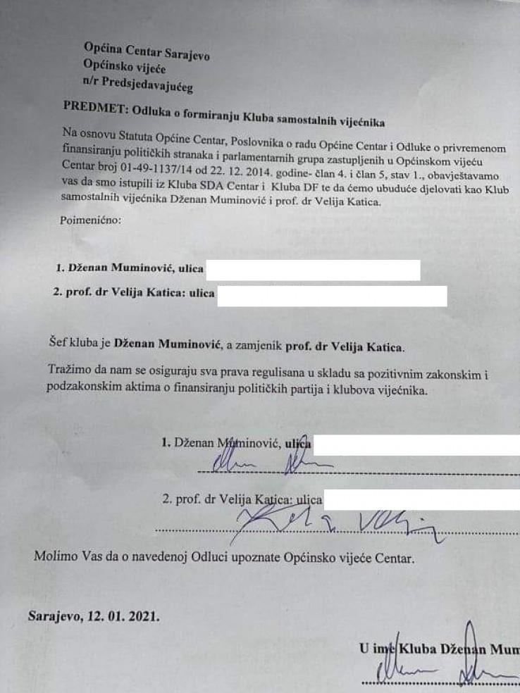 Faksimil odluke o formiranju Kluba samostalnih vijećnika - Avaz