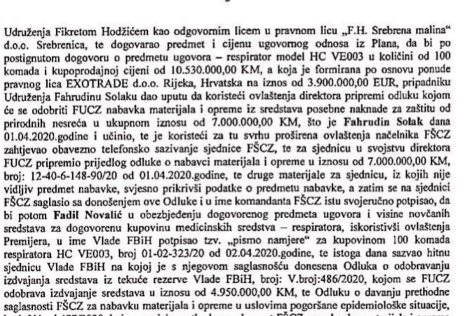 Facsimile of the indictment of the Prosecutor's Office of B&H: The offer of the company EXOTRADE is clearly stated - Avaz