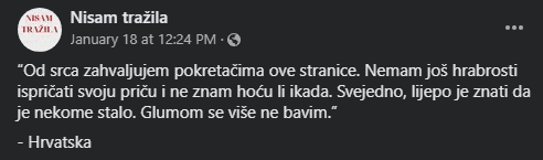 Jedna od objava na Facebook stranici "Nisam tražila" - Avaz