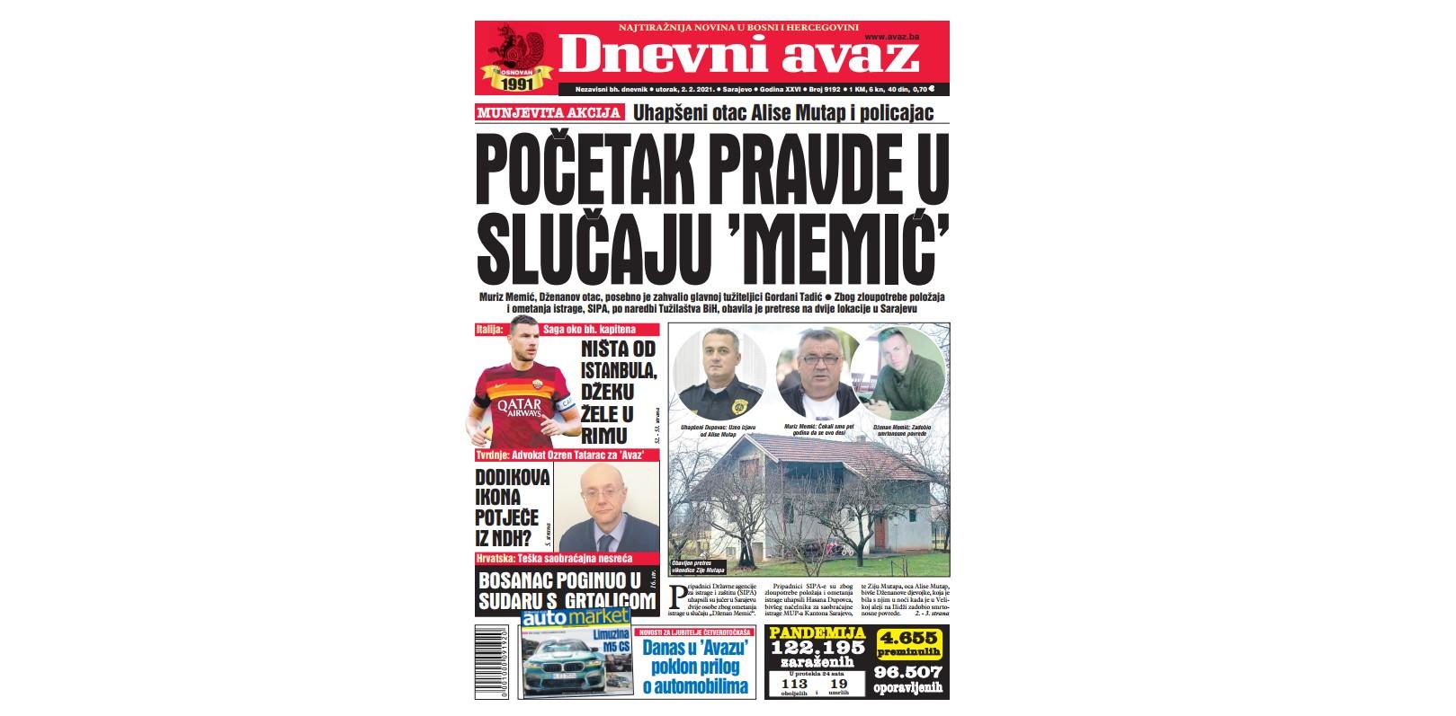 Danas u "Dnevnom avazu" čitajte: Početak pravde u slučaju „Memić“