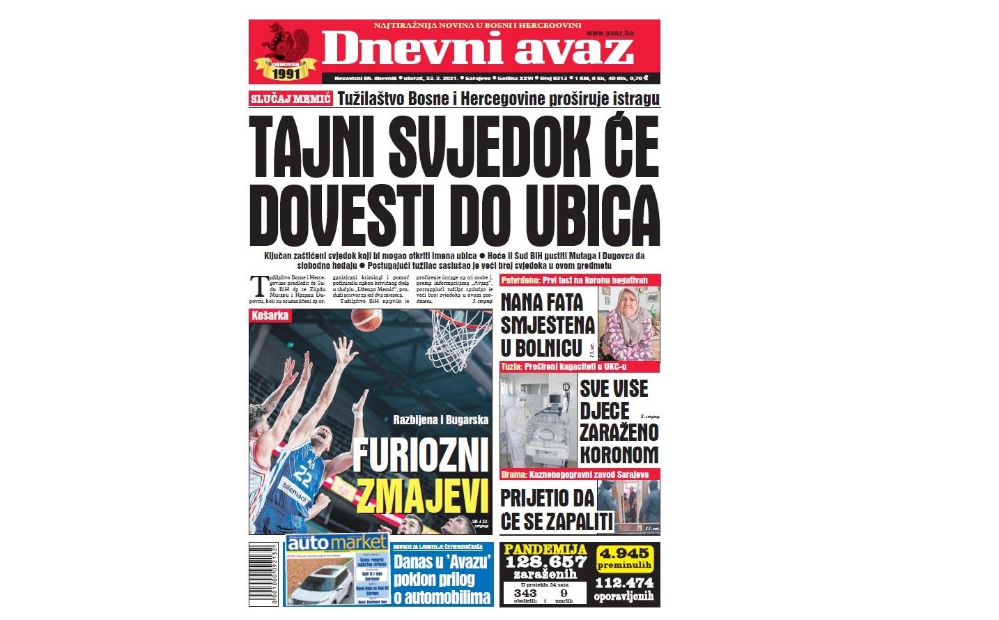 Danas u "Dnevnom avazu" čitajte: Tajni svjedok će dovesti do ubica