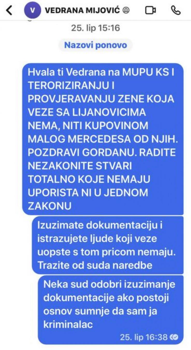 Messages he sent to prosecutor Mijović on June 26th last year - Avaz