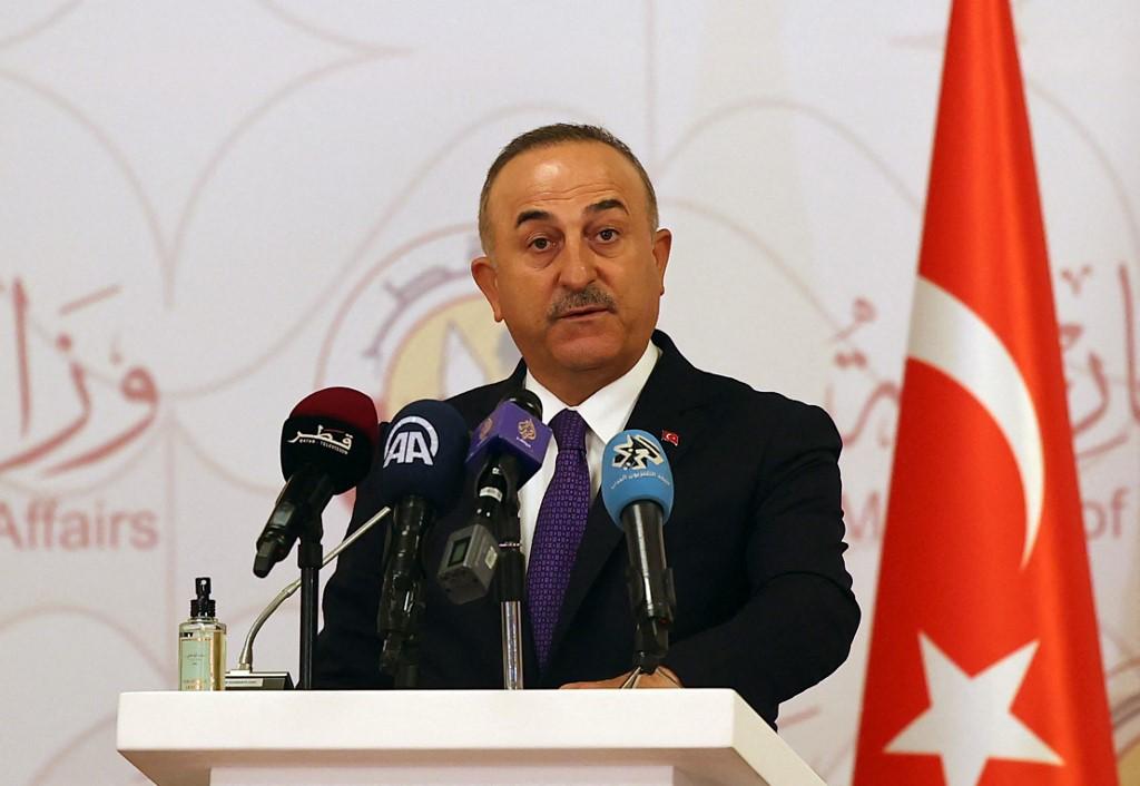 Turkish Foreign Minister Mevlut Cavusoglu attends a joint press conference following a tripartite meeting with his Russian and Qatari counterparts, on March 11th, 2021, in Doha - Avaz