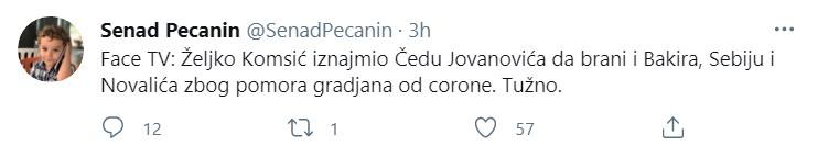 Objava Pećanina na Twitteru - Avaz