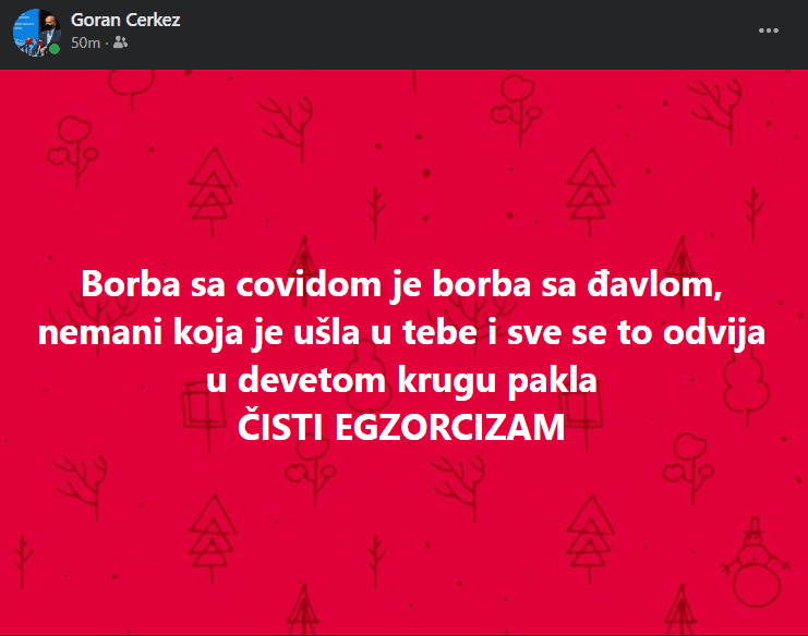 Objava Gorana Ćerkeza na Facebooku - Avaz